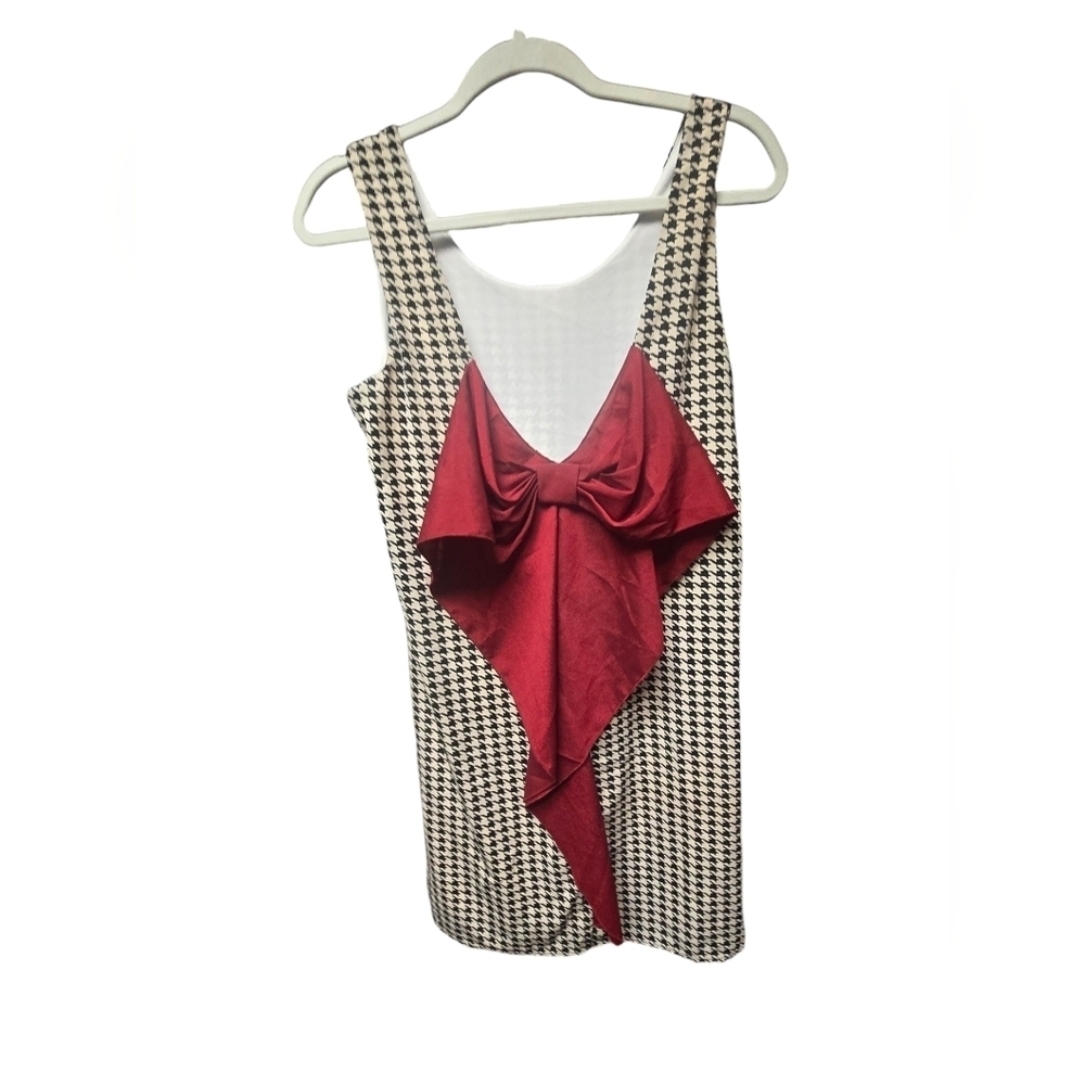 Newbury Kustom USA Houndstooth Dress Large Crimson Bow Size M